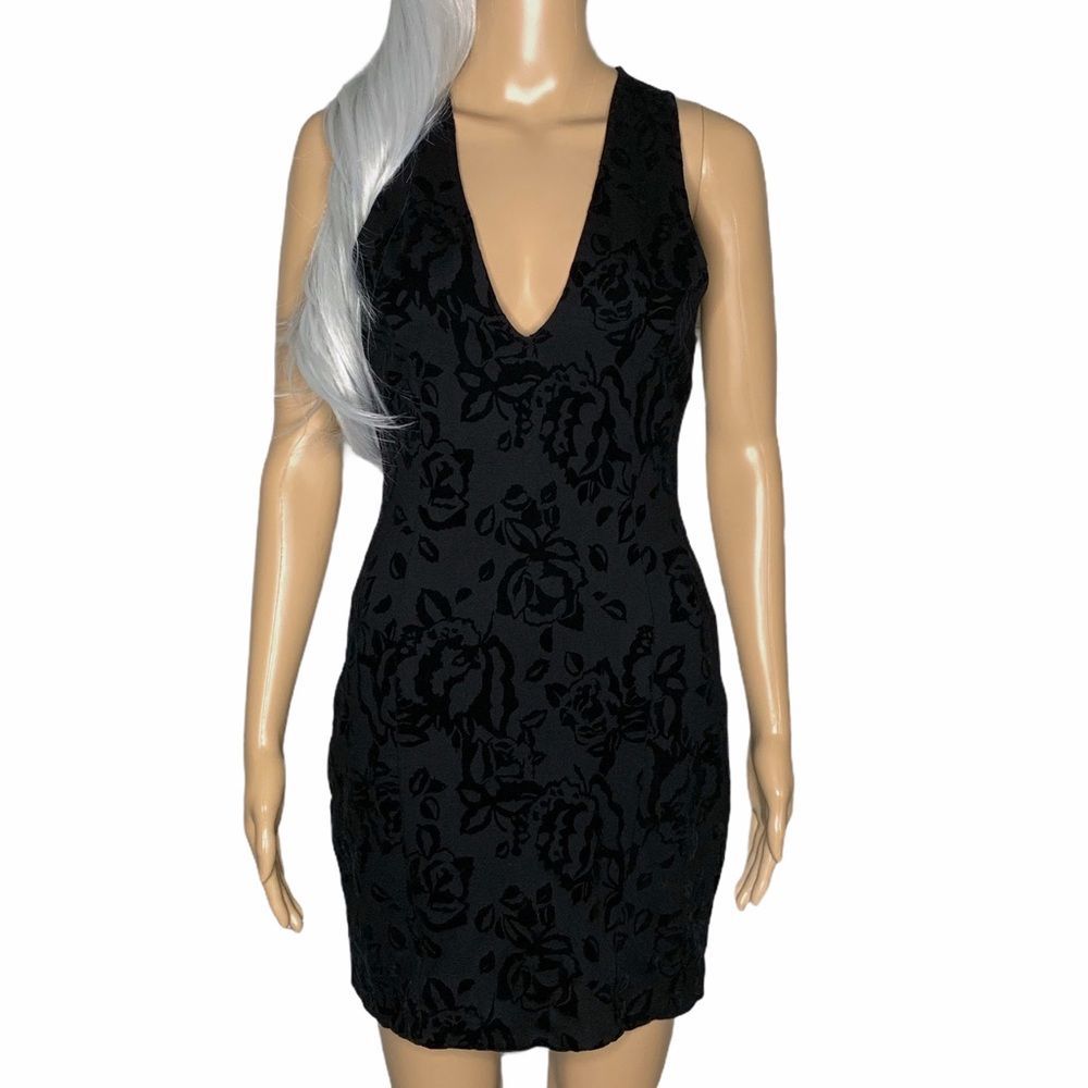 Free People Velvet Floral Deep V Body Con Dress Size Small